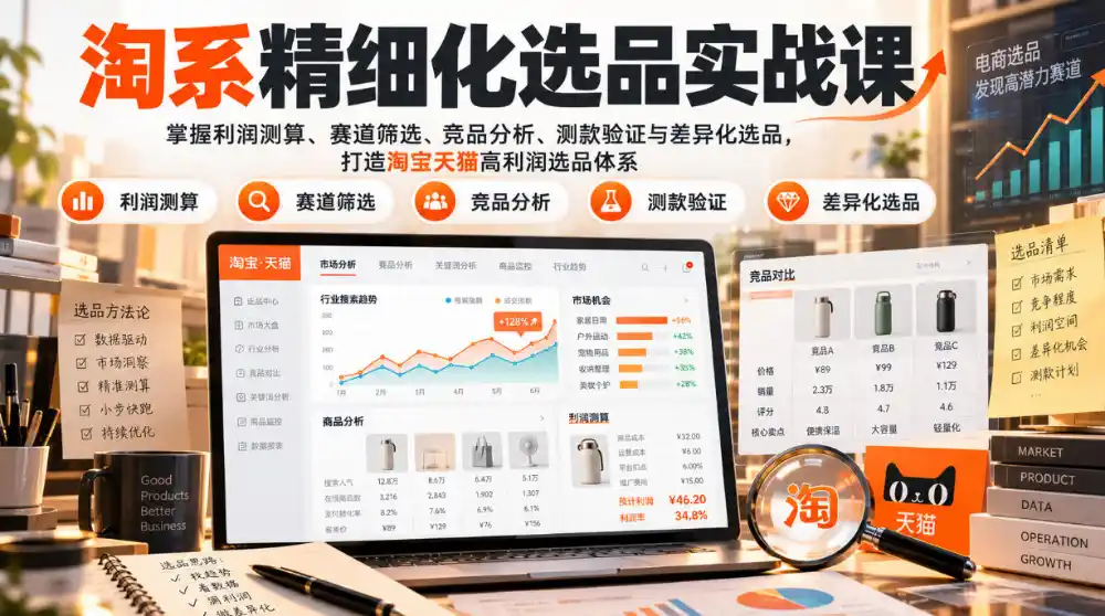货架电商精细化选品实战课：掌握利润测算、赛道筛选、竞品分析、测款验证与差异化选品，打造淘宝天猫高利润选品体系-云网创