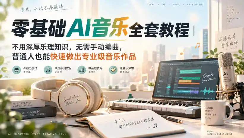 零基础AI音乐全套教程|不用深厚乐理知识,无需手动编曲,普通人也能快速做出专业级音乐作品-云网创