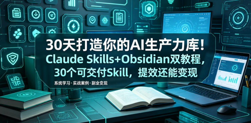 30天打造你的AI生产力库！Claude Skills+Obsidian 双教程，30 个可交付 Skill，提效还能变现-云网创
