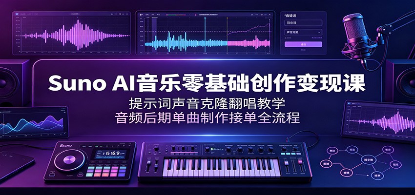 Suno AI音乐零基础创作变现课：提示词声音克隆翻唱教学，音频后期单曲制作接单全流程-云网创