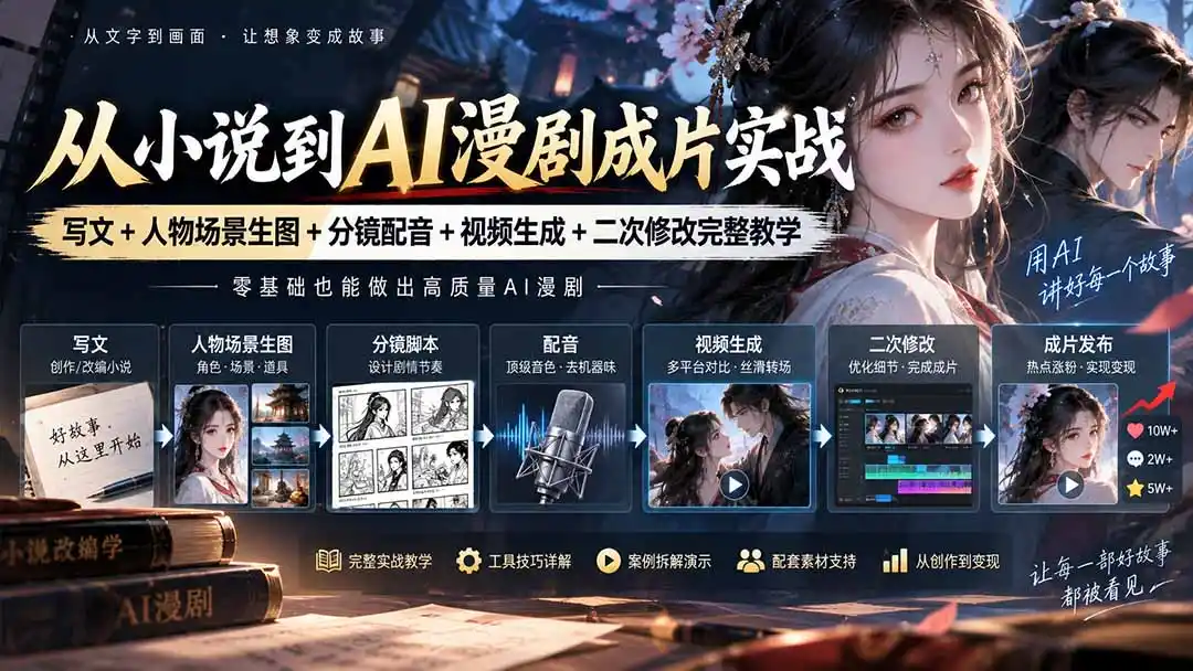 从小说到AI漫剧成片实战:写文+人物场景生图+分镜配音+视频生成+二次修改完整教学-云网创