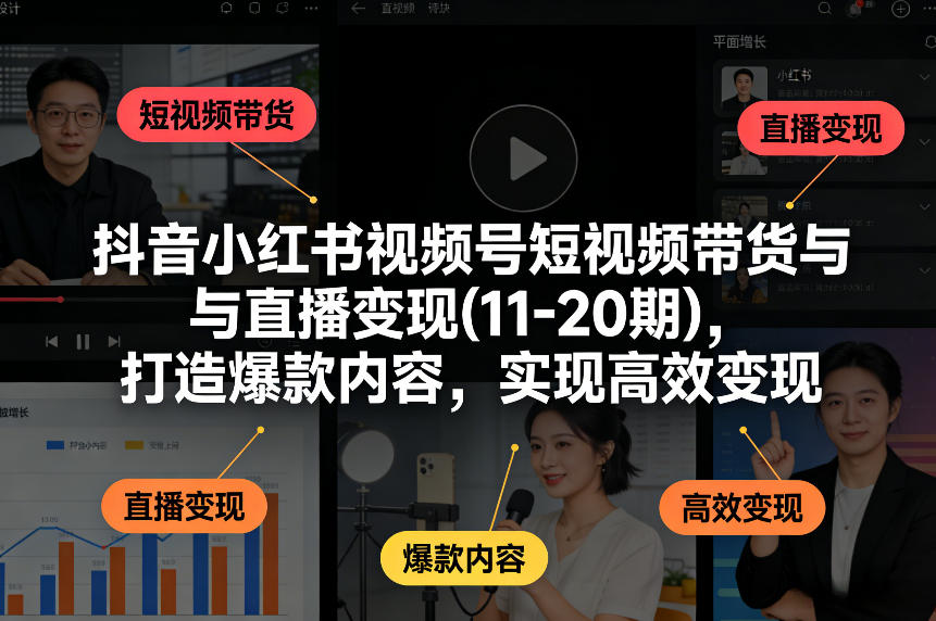 抖音小红书视频号短视频带货与直播变现(10-21期)，打造爆款内容，实现高效变现(更新05月08日)-云网创