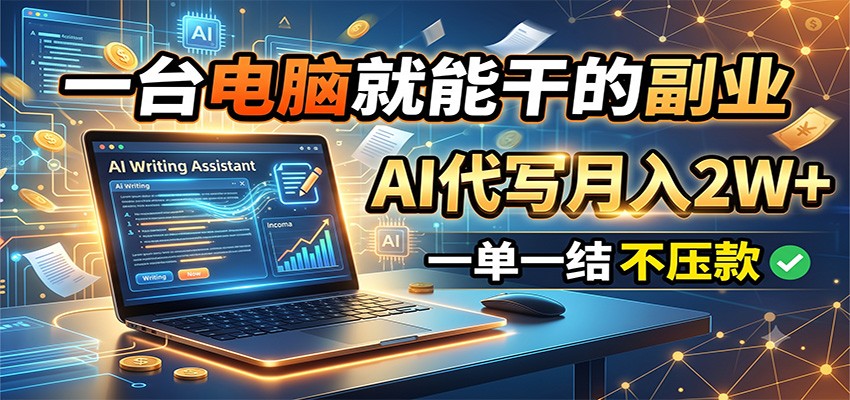 一台电脑就能干的副业，AI代写月入2W+，一单一结不压款-云网创