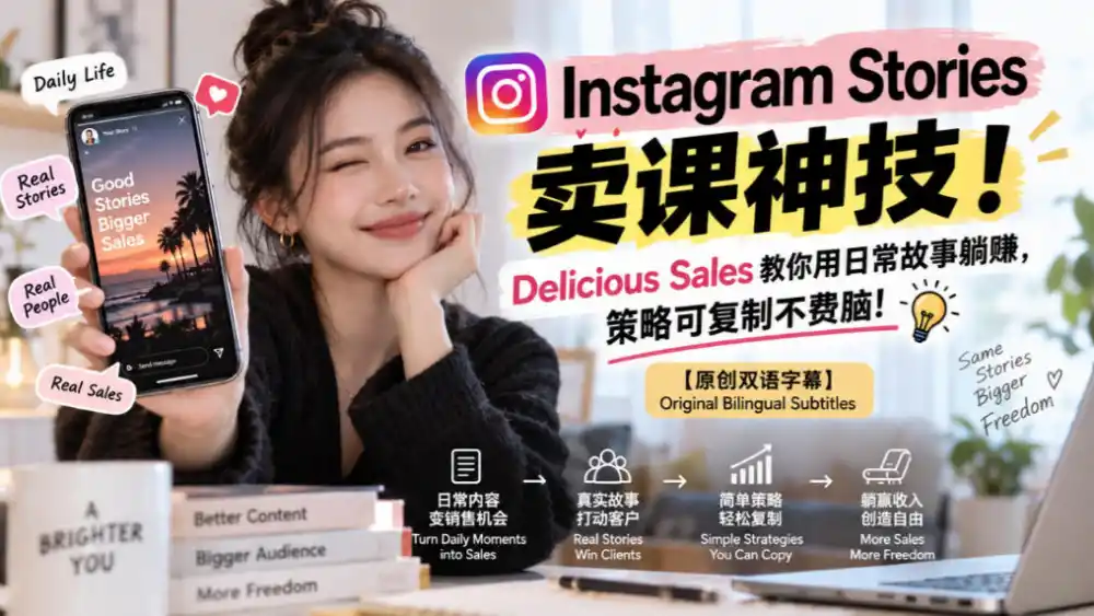 Instagram Stories卖课神技!Delicious Sales教你用日常故事躺賺,策略可复制不费脑!【原创双语字幕】-云网创