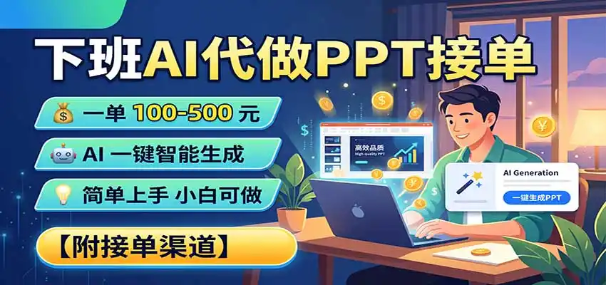 下班AI代做PPT接单,一单100-500,AI一键生成,小白也能做,附接单渠道-云网创
