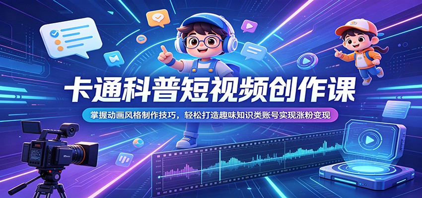 卡通科普短视频创作课：掌握动画风格制作技巧，轻松打造趣味知识类账号实现涨粉变现-云网创