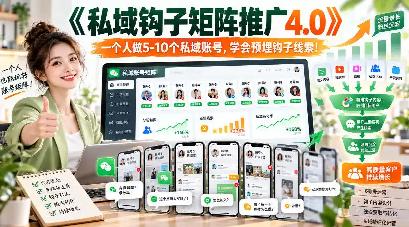 【无水印】《私域钩子矩阵推广4.0》一个人做5-10个私域账号,学会预埋钩子线索!-云网创