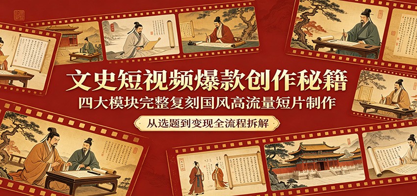 文史短视频爆款创作秘籍：四大模块完整复刻国风高流量短片制作-云网创