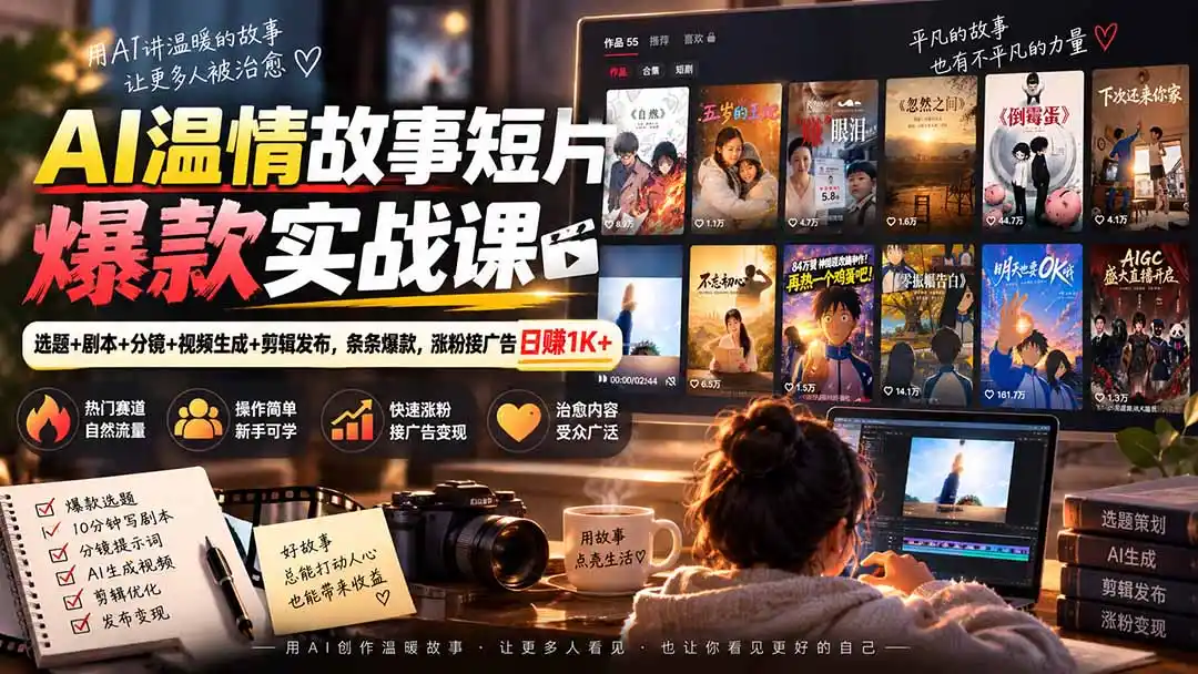 AI温情故事短片爆款实战课-更新｜选题+剧本+分镜+视频生成+剪辑发布，条条爆款，涨粉接广告日赚1K+-云网创