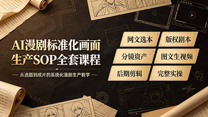 AI漫剧标准化画面生产SOP全套课程,网文选本版权剧本分镜资产全覆盖,图文生视频后期剪辑完整实操教学-云网创