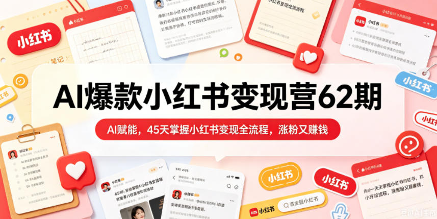 AI爆款小红书变现营62期2026年5月，AI赋能，45天掌握小红书变现全流程，涨粉又賺钱-云网创