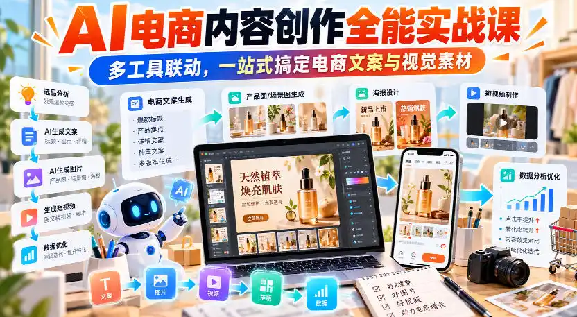 【无水印】AI电商内容创作全能实战课|多工具联动,一站式搞定电商文案与视觉素材-云网创