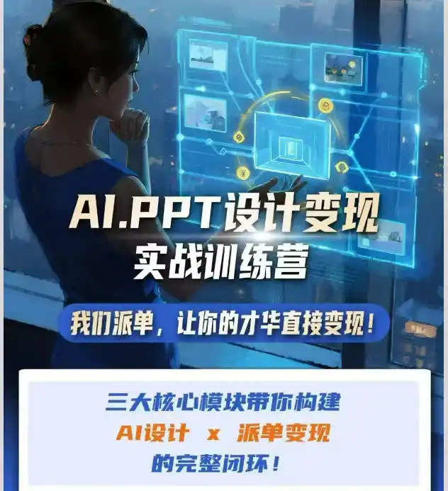 AI+PPT设计变现实战训练营,我们派单,让你的才华直接变现,三大核心模块带你构建Al设计x派单变现的完整闭环-云网创