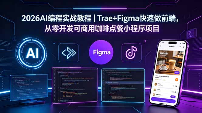 2026AI编程实战教程｜Trae+Figma快速做前端，从零开发可商用咖啡点餐小程序项目-云网创