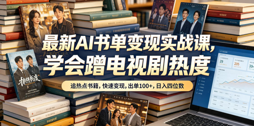 最新AI书单变现实战课，学会蹭电视剧热度，追热点书籍，快速变现，出单100+，日入四位数-云网创