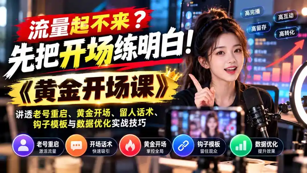 流量起不来?先把开场练明白!《黄金开场课》讲透老号重启、黄金开场、留人话术、钩子模板与数据优化实战技巧-云网创