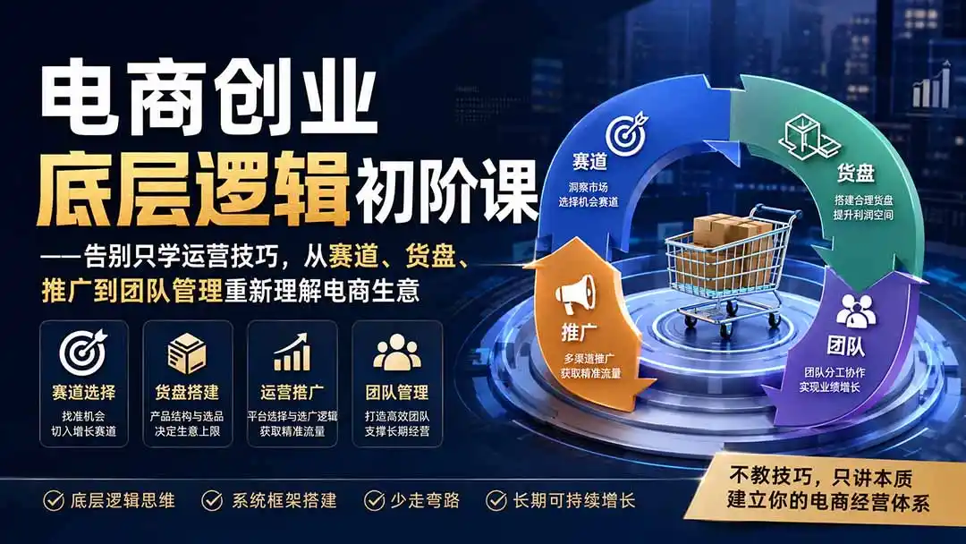 电商创业底层逻辑初阶课——告别只学运营技巧，从赛道、货盘、推广到团队管理重新理解电商生意-云网创