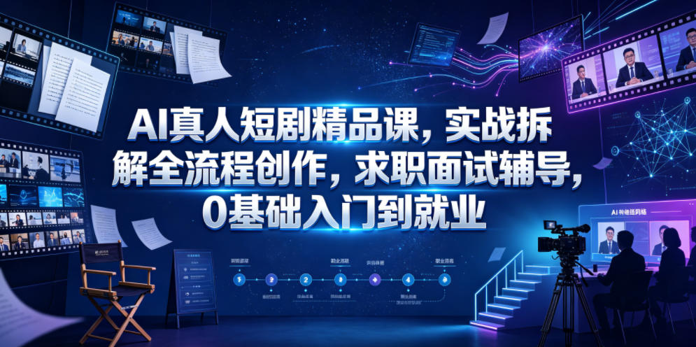 AI真人短剧精品课，实战拆解全流程创作，求职面试辅导，0基础入门到就业-云网创