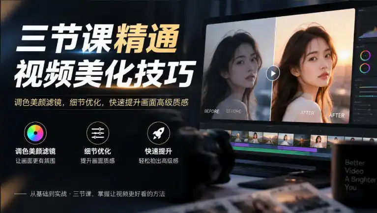 三节课精通视频美化技巧｜调色美颜滤镜，细节优化，快速提升画面高级质感-云网创