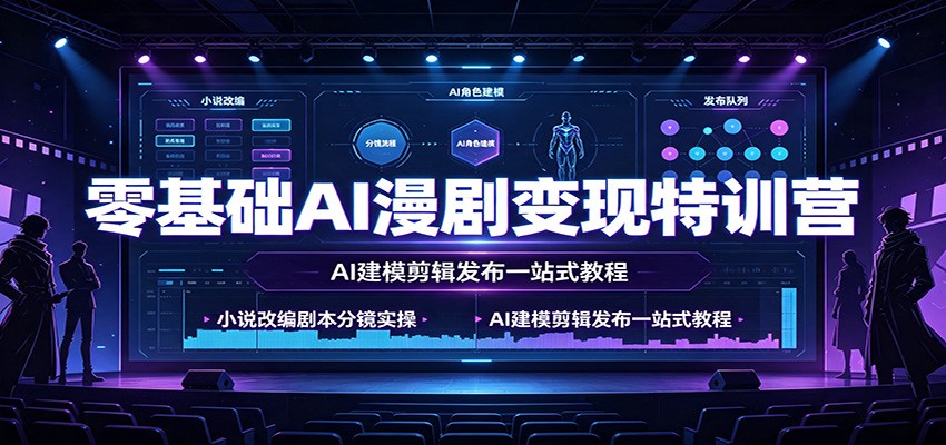 零基础AI漫剧变现特训营：小说改编剧本分镜实操，AI建模剪辑发布一站式教程-云网创
