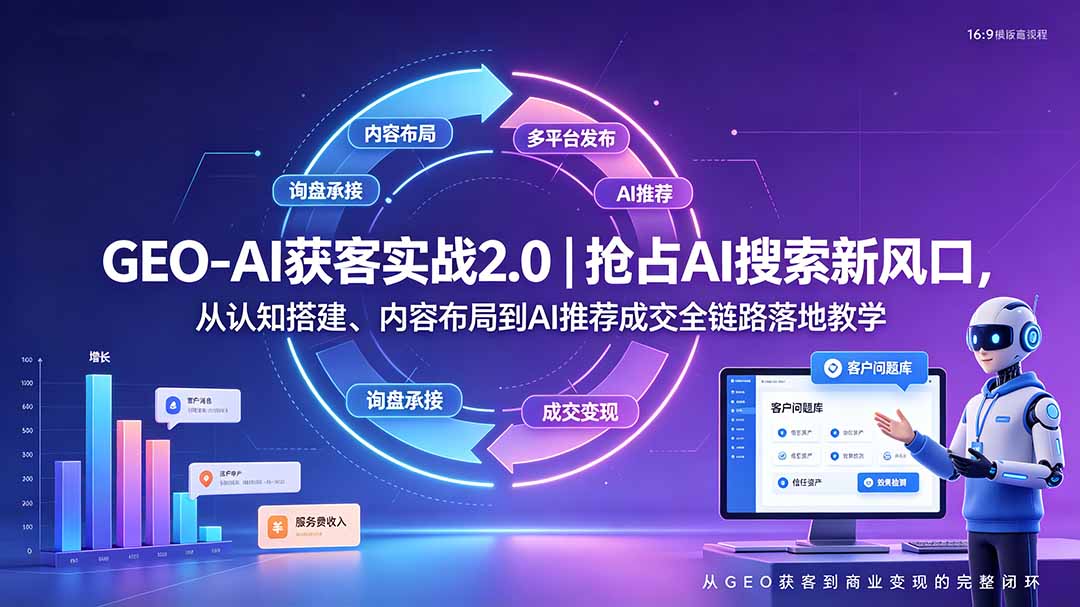 GEO-AI获客实战｜抢占AI搜索新风口，从认知搭建、内容布局到AI推荐成交全链路落地教学-云网创