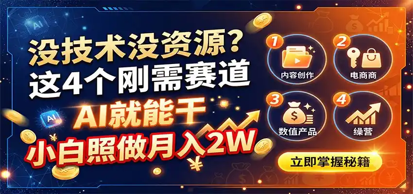 没技术没资源?这4个刚需赛道,AI就能干,小白照做月入2W-云网创