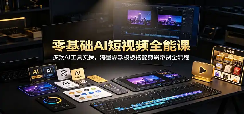 零基础AI短视频全能课:多款AI工具实操,海量爆款模板搭配剪辑带货全流程-云网创