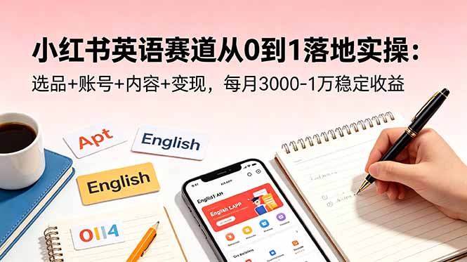 小红书英语赛道从0到1落地实操：选品+账号+内容+变现，每月3000-1万稳定收益-云网创