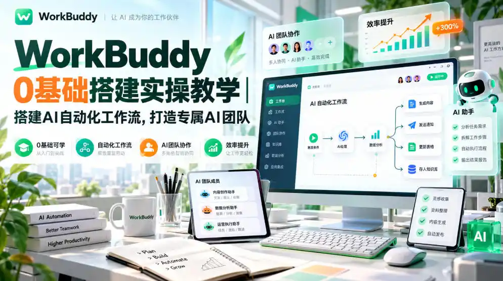 WorkBuddy 0基础搭建实操教学|搭建AI自动化工作流,打造专属AI团队-云网创