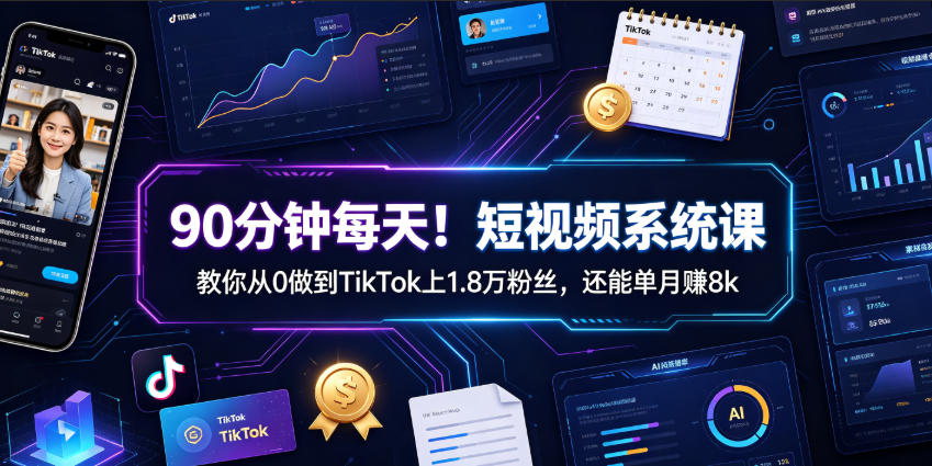 90分钟每天！短视频系统课教你从0做到TikTok上1.8万粉丝，还能单月賺8k【原创双语字幕】-云网创