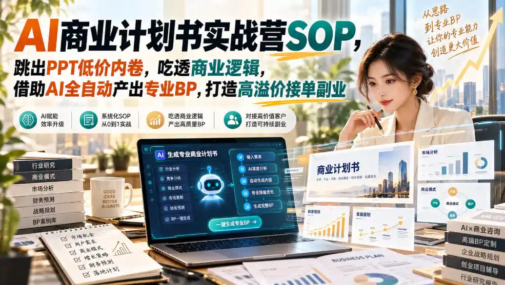 AI商业计划书实战营SOP,跳出PPT低价内卷,吃透商业逻辑,借助AI全自动产出专业BP,打造高溢价接单副业-云网创