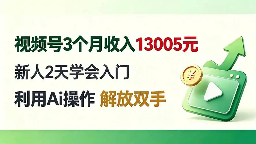 视频号3个月收入13005元, 新人2天学会入门, 利用Ai操作 解放双手!-云网创