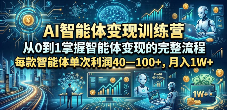 AI智能体变现训练营，从0到1掌握智能体变现的完整流程，每款智能体单次利润40—100+，月入1W+-云网创