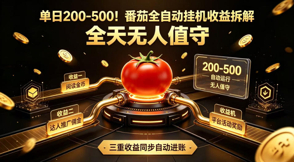 单日200-500！番茄全自动挂G收益拆解，全天无人值守，矩阵操作收益翻倍【揭秘】-云网创