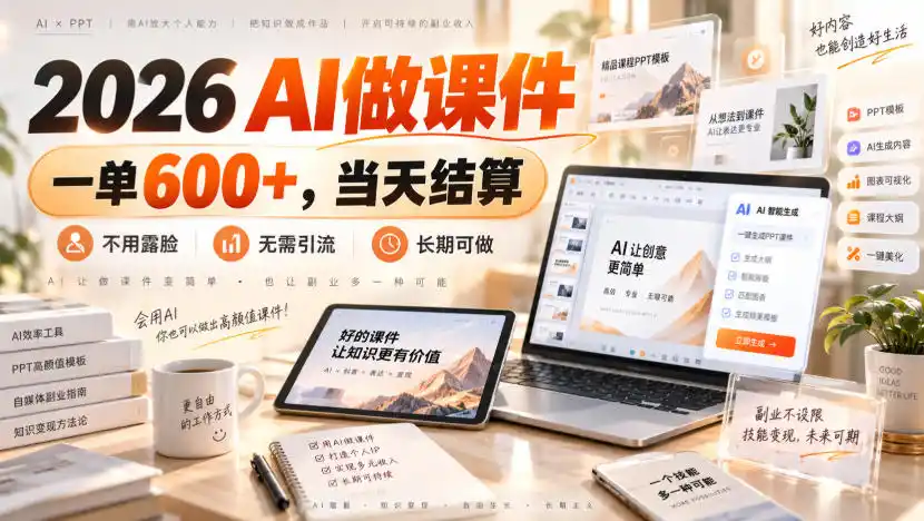 2026 AI做课件,一单600+,当天结算,不用露脸,无需引流,长期可做【揭秘】-云网创