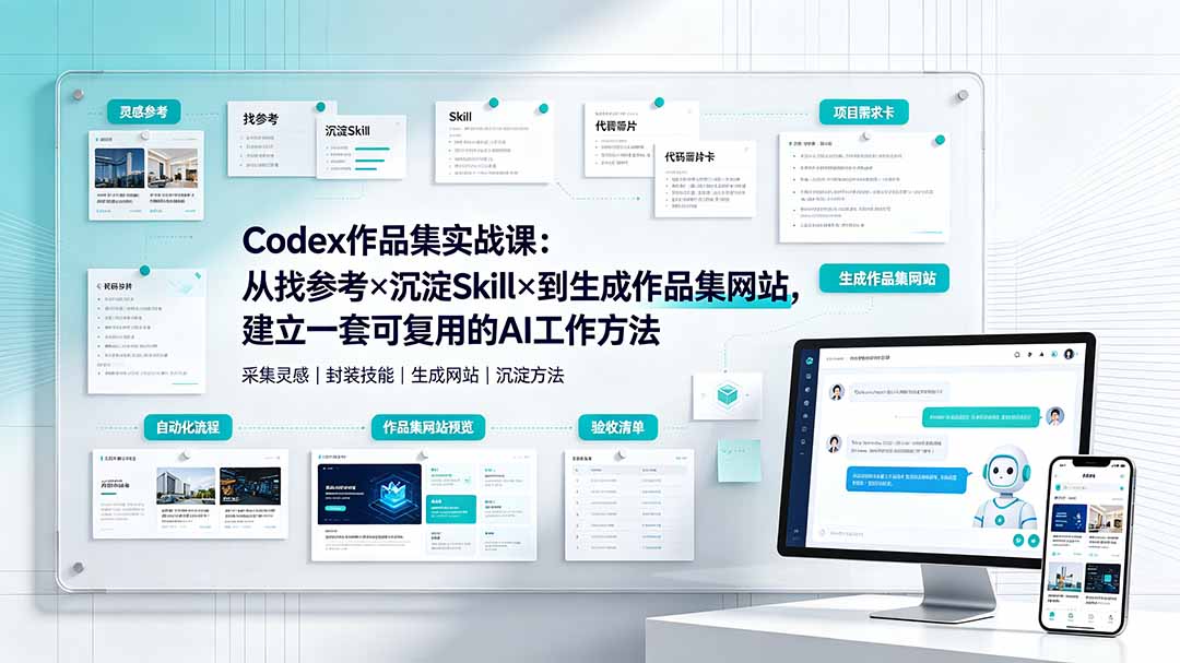 Codex作品集实战课：从找参考×沉淀Skill×到生成作品集网站，建立一套可复用的AI工作方法-云网创