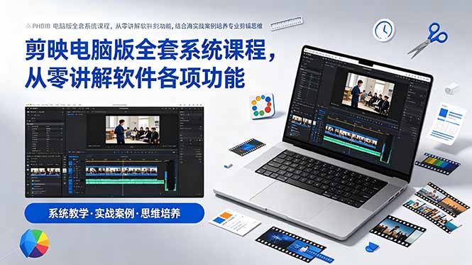 剪映电脑版全套系统课程，从零讲解软件各项功能，结合海量实战案例培养专业剪辑思维-云网创