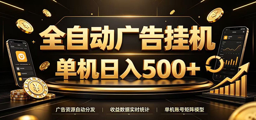 全自动广告挂机，每天24小时不停的去看广告获取收益，单机500＋-云网创