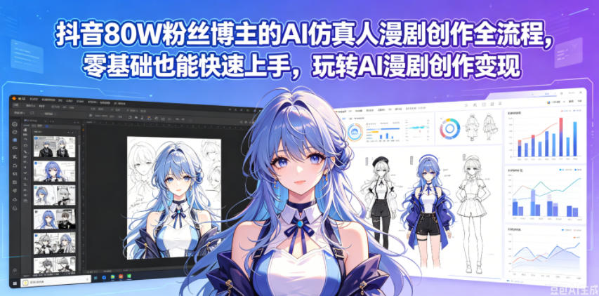 抖音80W粉丝博主的AI仿真人漫剧创作全流程，零基础也能快速上手，玩转AI漫剧创作变现-云网创