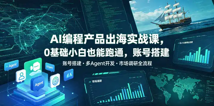 AI编程产品出海实战课,0基础小白也能跑通,账号搭建・多Agent开发・市场调研全流程,月入千刀跨境变现教程(更新0822)-云网创