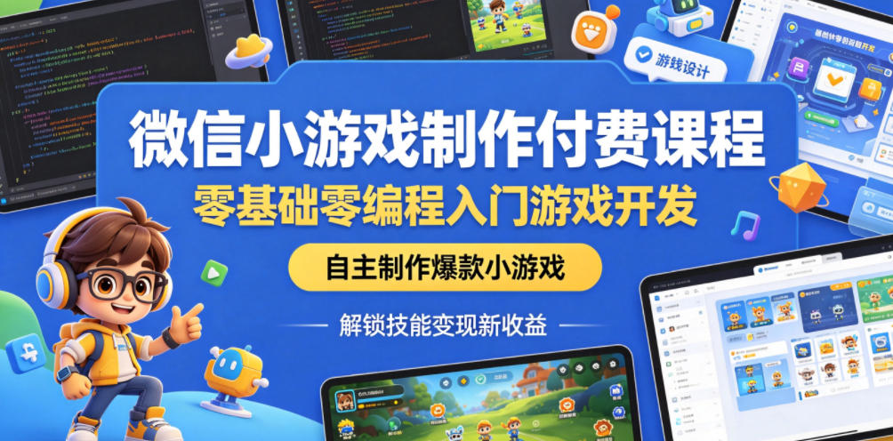 微信小游戏制作付费课程，零基础零编程入门游戏开发，自主制作爆款小游戏，解锁技能变现新收益-云网创