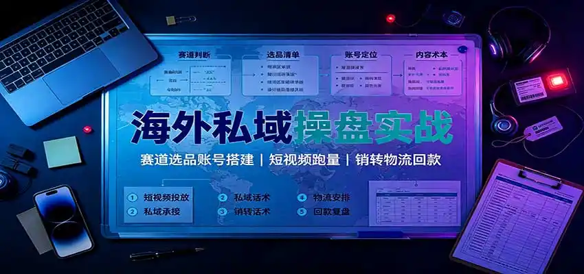 海外私域操盘实战：赛道选品账号搭建，短视频跑量，销转物流回款-云网创