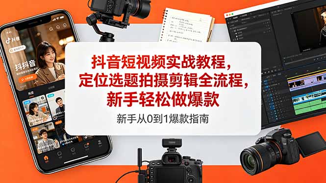 抖音短视频实战教程，定位选题拍摄剪辑全流程，新手轻松做爆款-云网创
