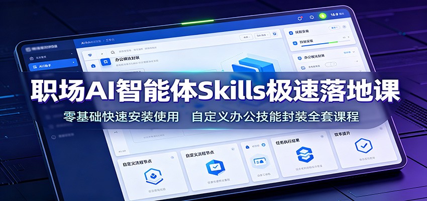 职场AI智能体Skills极速落地课:零基础快速安装使用,自定义办公技能封装全套课程-云网创
