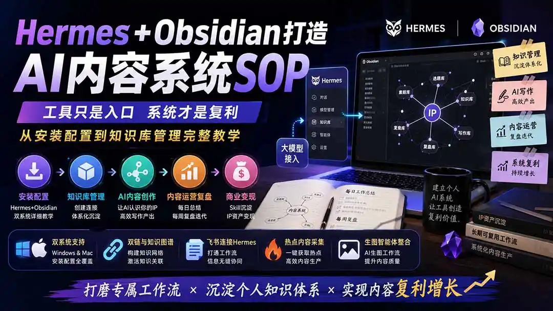 Hermes+Obsidian打造AI内容系统SOP;工具只是入口系统才是复利,从安装配置到知识库管理完整教学-云网创
