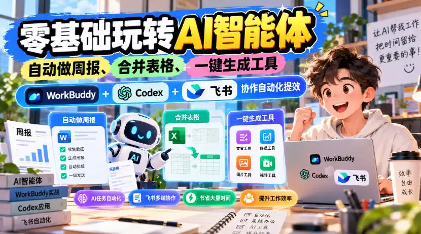 【无水印】零基础玩转AI智能体，自动做周报、合并表格、一键生成工具，WorkBuddy+Codex + 飞书协作自动化提效-云网创