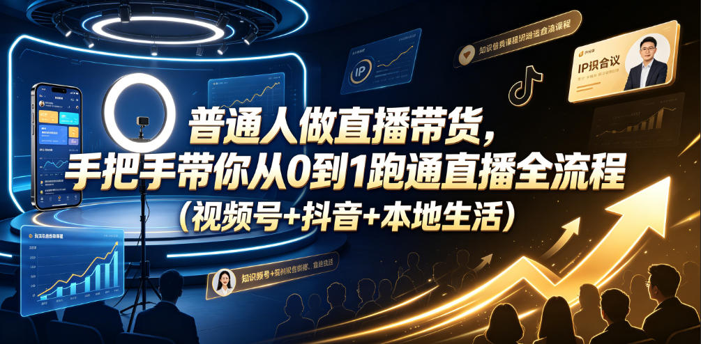 普通人做直播带货，手把手带你从0到1跑通直播全流程(视频号+抖音+本地生活)-云网创