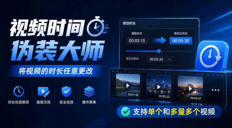 视频时间伪装大师,将视频的时长任意更改,支持单个和多量多个视频-云网创