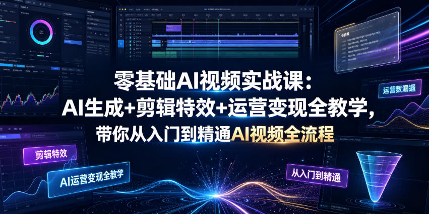 零基础AI视频实战课:AI生成+剪辑特效+运营变现全教学,带你从入门到精通AI视频全流程-云网创
