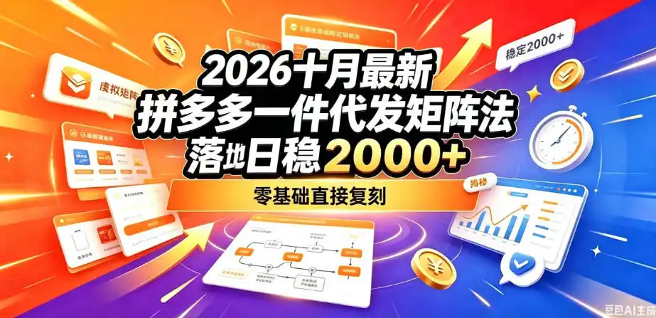 2026十月最新拼多多一件代发矩阵落地玩法，无需囤货压货，日稳入2k+，零基础直接复刻【揭秘】-云网创